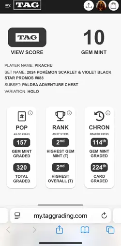 2024 Pokemon S&V Paldea Adventure Chest - Pikachu BSP #088 TAG 10 - PSA CGC Card - Image 3