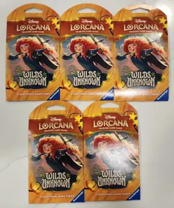 Lot of 5 Disney Lorcana Wilds Unknown Sleeved Booster Pack Sealed - Image 1