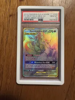 PSA 10 Pokemon Mewtwo & Mew Tag Team GX Holo Unified Minds 242/236 Secret Rare - Image 3