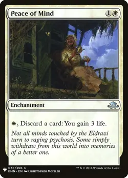 Peace of Mind 36 PLST EMN MTG Uncommon White Enchantment Discard Moeller EN - Image 1