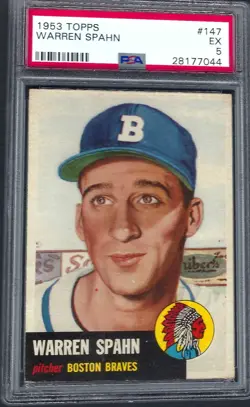 1953 Topps Baseball , Warren Spahn, Card # 147, Graded PSA 5. - Image 1
