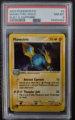 PSA 8 Manectric 9/109 EX Ruby & Sapphire Holo Rare 2003 English Pokemon Card TCG - Image 1