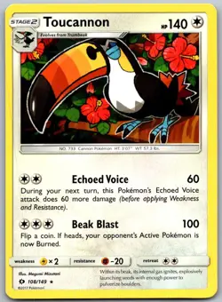 Toucannon 108/149 Rare SM Base Set Pokemon Near Mint - Image 1