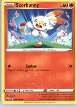 Scorbunny 030/202 Common Sword & Shield Pokemon Near Mint - Image 1