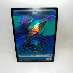 Fish // Tender Wildguide Double-Sided Token Bloomburrow Magic The Gathering Foil - Image 1