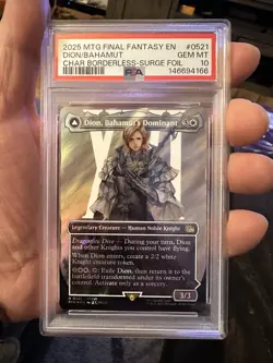 Dion, Bahamut's Dominant 0521 (Borderless) (Surge Foil) Final Fantasy MTG PSA 10 - Image 1