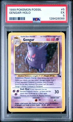 1999 POKEMON FOSSIL #5 GENGAR-HOLO PSA 5 - Image 1