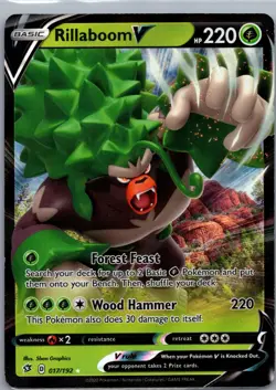 Rillaboom V 017/192 Rebel Clash Pokemon TCG Holo V Rare NM - Image 1