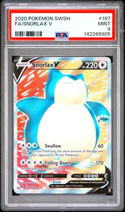 2020 POKEMON SWORD & SHIELD #197 FULL ART/SNORLAX V PSA 9 - Image 1