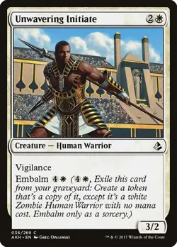 Unwavering Initiate 36 AKH MTG White Common Human Warrior Embalm Vigilance 2017 - Image 1