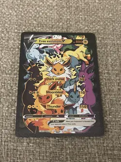PokÃ©mon Eevee Evolutions V Black Foil Holo Textured Fan Art Card NMðŸ”¥ - Image 1