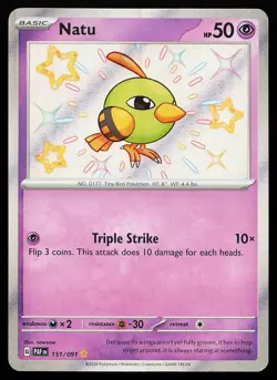 Natu 151/091 Holo Shiny Rare Paldean Fates Pokemon Card - Image 1