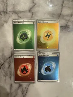 Pokemon 151 Cosmo Holos Energy Set Of 4. Lightning, Fire, Water, Fighting. - Image 2