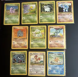 Jungle Vintage Pokemon TCG Lot - 10 Cards Bulbasaur, Machoke Pidgeotto, Rhyhorn - Image 1