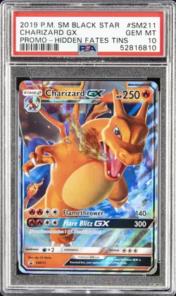 2019 POKEMON SM BLACK STAR PROMO HIDDEN FATES TINS #SM211 CHARIZARD GX PSA 10 - Image 1