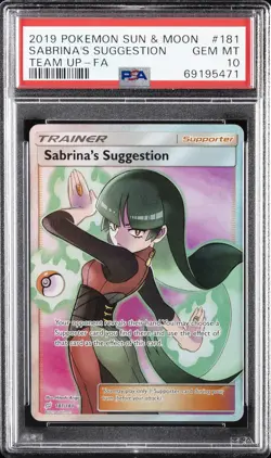2019 POKEMON SUN & MOON TEAM UP #181 FULL ART/SABRINA'S SUGGESTION PSA 10 - Image 1