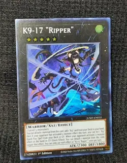 Yugioh! - K9-17 "Ripper" *SUPER RARE* JUSH-EN035 Super Rare 1st Edition NM/M - Image 1