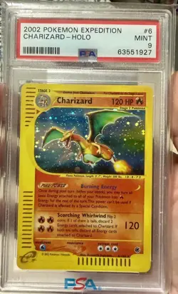 2002 POKEMON EXPEDITION #6 CHARIZARD-HOLO PSA 9 SWIRL - Image 1