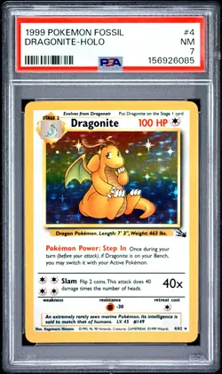 1999 POKEMON FOSSIL #4 DRAGONITE-HOLO PSA 7 - Image 1