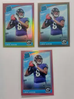 2018 Lamar Jackson Optic Rated Rookie Holo Prizm Bronze, Pink. Red Yellow 3 LOT - Image 1