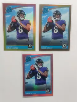 2018 Lamar Jackson Optic Rated Rookie Holo Prizm Bronze, Pink. Red Yellow 3 LOT - Image 3