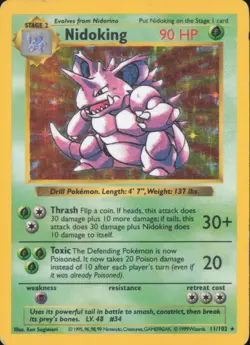 Nidoking 11/102 Holo Rare Base Set Shadowless Pokemon Unlimited Holo HP - Image 1