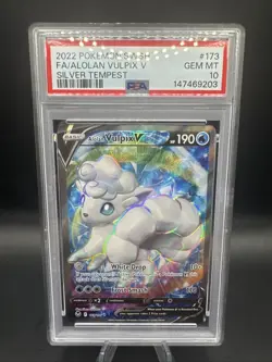 2022 POKEMON SWORD & SHIELD SILVER TEMPEST #173 FULL ART/ALOLAN VULPIX V PSA 10 - Image 1