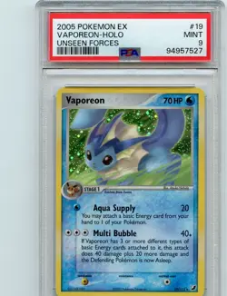 2005 Pokemon Ex Unseen Forces #19 Vaporeon Holo PSA 9 Mint - Image 1