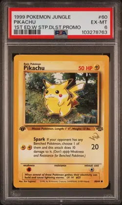 1999 Pokemon Jungle 1st Edition RED CHEEKS Pikachu Wizard Stamp Promo #60 PSA 6 - Image 1