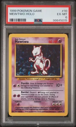 PSA 6 Mewtwo Holo 10/102 Base Set 1999 Pokemon Card - Image 1