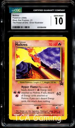 CGC 10 GEM MINT Moltres # 21 WOTC Black Star PROMO Pokemon Card 266 - Image 1