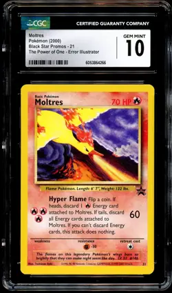 CGC 10 GEM MINT Moltres # 21 WOTC Black Star PROMO Pokemon Card 266 - Image 2