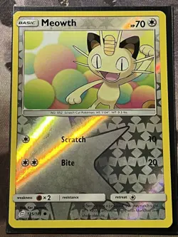 2019 Pokemon Meowth Common Team Up 125/181 Reverse Holo LP - Image 1