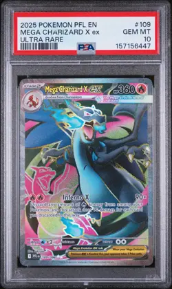 2025 POKEMON PFL EN-PHANTASMAL FLAMES ULTRA RARE #109 MEGA CHARIZARD X EX PSA 10 - Image 1