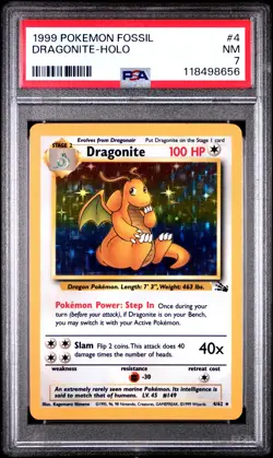 1999 POKEMON FOSSIL #4 DRAGONITE-HOLO PSA 7 - Image 1