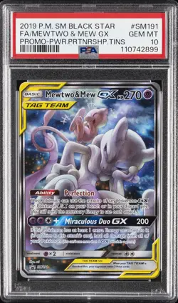 2019 POKEMON SM BLACK STAR PROMO #SM191 FULL ART/MEWTWO & MEW GX PSA 10 - Image 1
