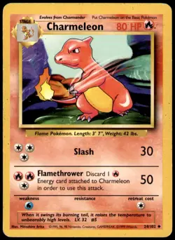 Charmeleon 24/102 Uncommon Base Set Unlimited Pokemon Heavily Played - Image 1