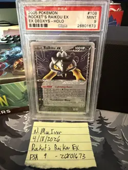 2005 POKEMON EX DEOXYS #108 ROCKET'S RAIKOU EX-HOLO PSA 9 - Image 1