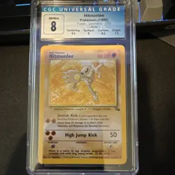 CGC 8 Hitmonlee 7/62 Holo Rare 1999 Fossil Unlimited Pokemon Card - Image 1
