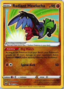 Pokemon Card - Radiant Hawlucha Astral Radiance 081/189 2022 Radiant Rare NM - Image 1