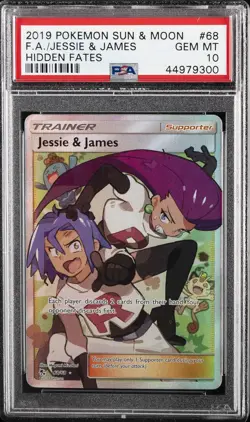 2019 POKEMON SUN & MOON HIDDEN FATES #68 FULL ART/JESSIE & JAMES PSA 10 - Image 1