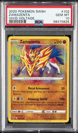 2020 POKEMON SWORD & SHIELD VIVID VOLTAGE #102 ZAMAZENTA PSA 10 - Image 1