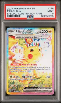 2024 POKEMON SSP EN-SURGING SPARKS SPECIAL ILLUSTRATION RARE PIKACHU EX PSA 9 - Image 1