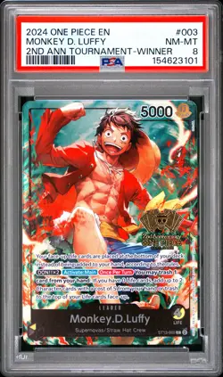 2024 ONE PIECE PROMOS 2ND ANNIVERSARY TOURNAMENT-WINNER MONKEY D. LUFFY PSA 8 - Image 1