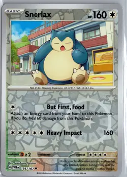 Snorlax 136/167 Reverse Holo Twilight Masquerade Pokemon Card LP - Image 1