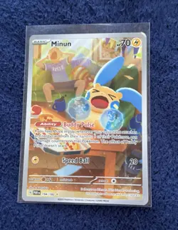 Pokemon Minun 194/182 SV04 Paradox Rift Illustration Rare Holo English Card - Image 1