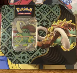 Pokemon TCG Paldean Fates Mini Tin Great Tusk ex Booster 5 Packs 4 Cards - Image 1