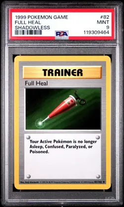 PSA 9 Full Heal 82/102 Shadowless Base Set 1999 Pokemon Card - Image 1