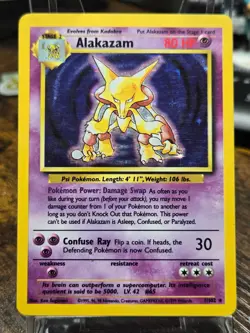 Alakazam 1/102 Base Set Holo Rare Vintage 1999 Pokemon Card - Misaligned - Image 1