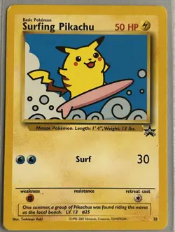Pokemon Black Star Promo Surfing Pikachu 28 MP - Image 1